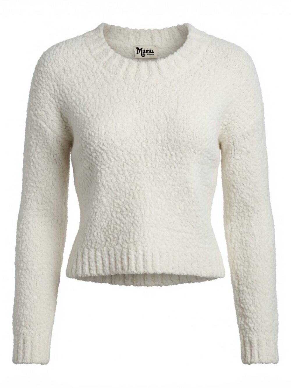 Show Me Your MuMu XS Sweater Cream Off White Cropped Varsity Clean Girl Soft Twe